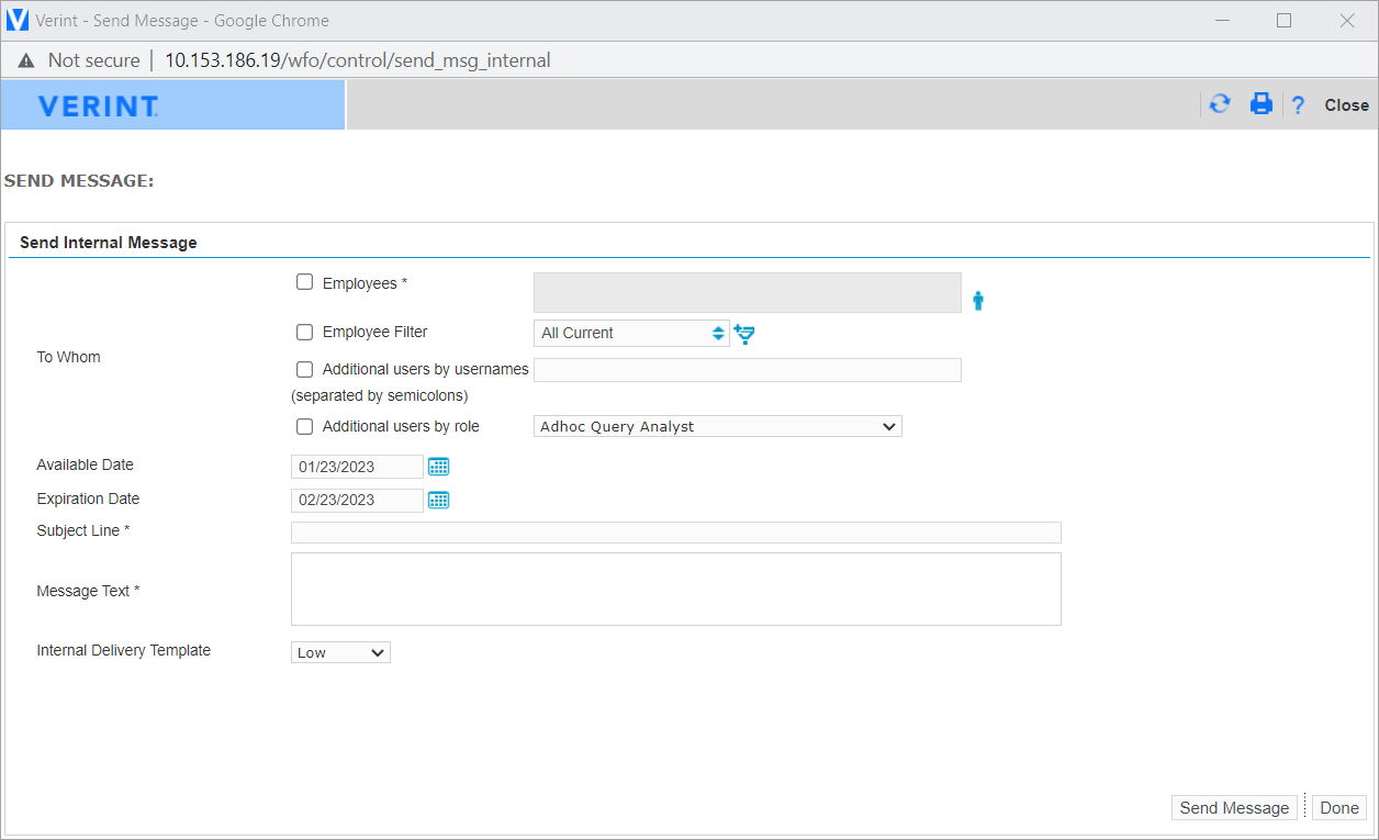 Send internal message