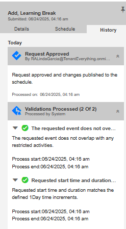Screenshot of history details