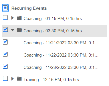 Select specific recurring calendar events