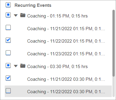 Select specific instances of recurring calendar events